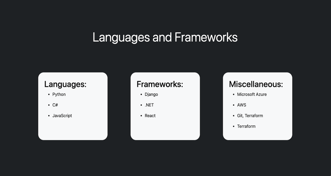 langages and frameworks